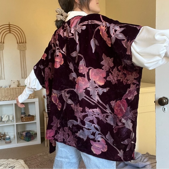 Beautiful Magenta Burgundy Purple Pink Fall Kimono Cardigan Woven Heart One Size - Picture 6 of 14